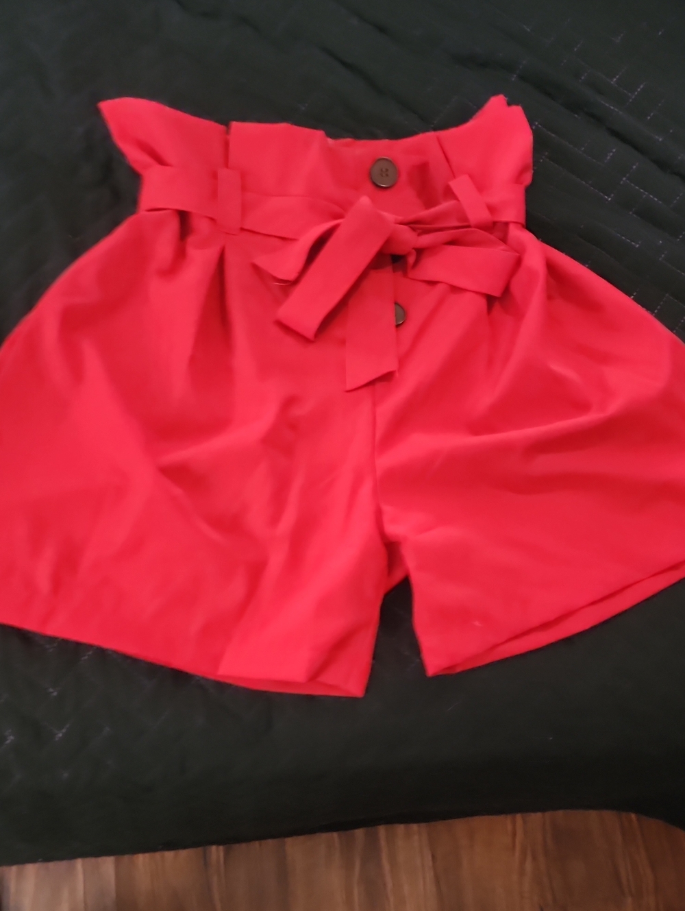 Women’s High-Waist Red Paperbag Shorts with Belt